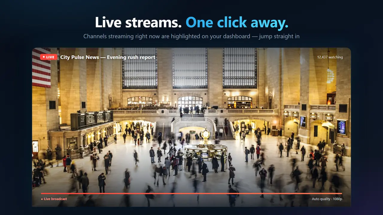 A Telegram live stream playing full screen in TeleV