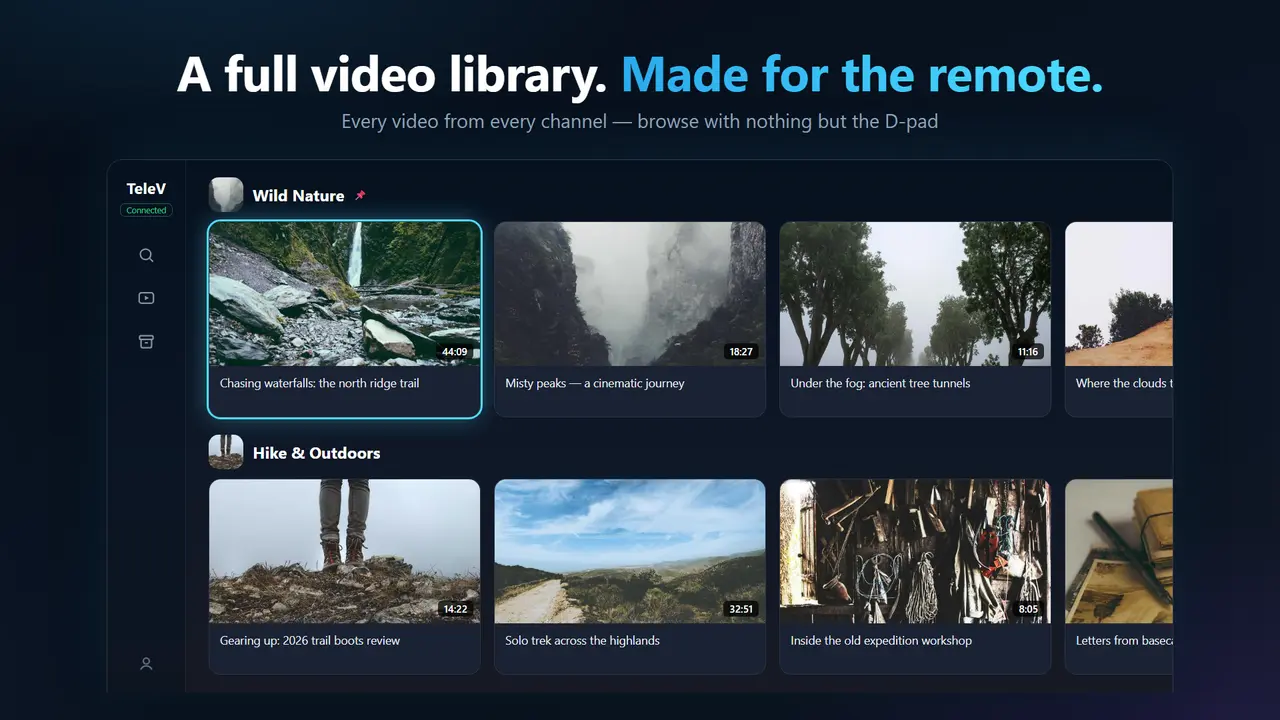 A Telegram channel video playing in TeleV's TV player